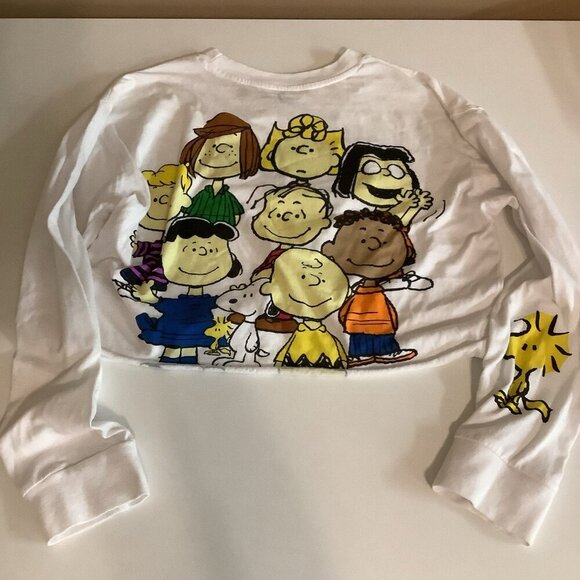 Peanuts Size Large Long Sleeve Cropped White T-Shirt Preloved - Picture 4 of 6